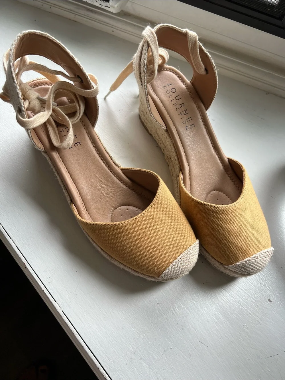 Journee Collection Yellow Canvas Ankle-Tie Espadrille Wedges